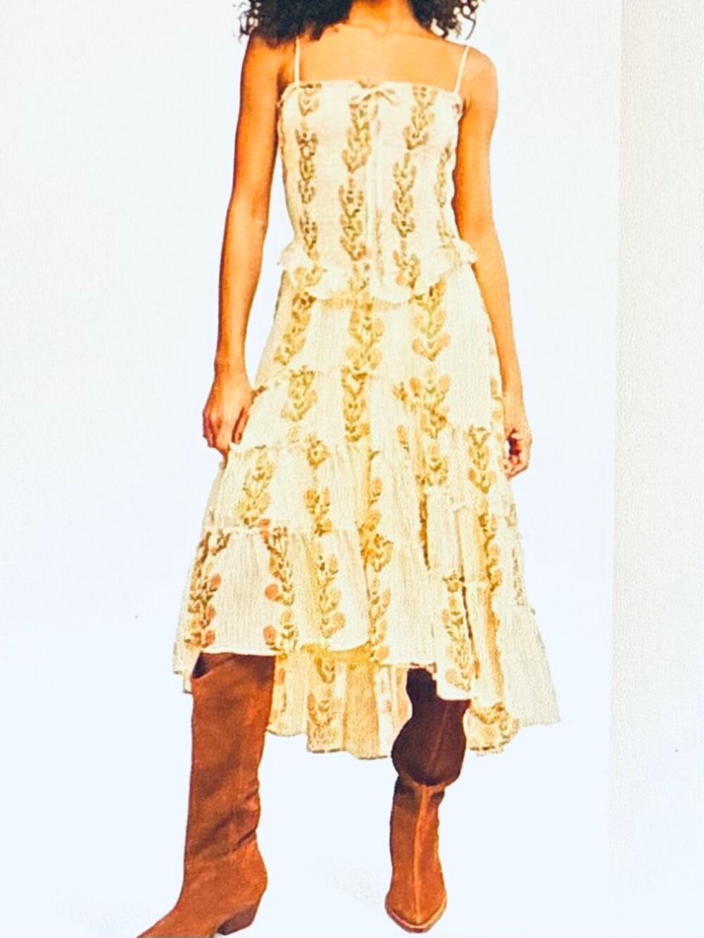 Free People Alejandro Floral Midi Dress in Yellow & Green (L) New With Tag - Picture 2 of 13